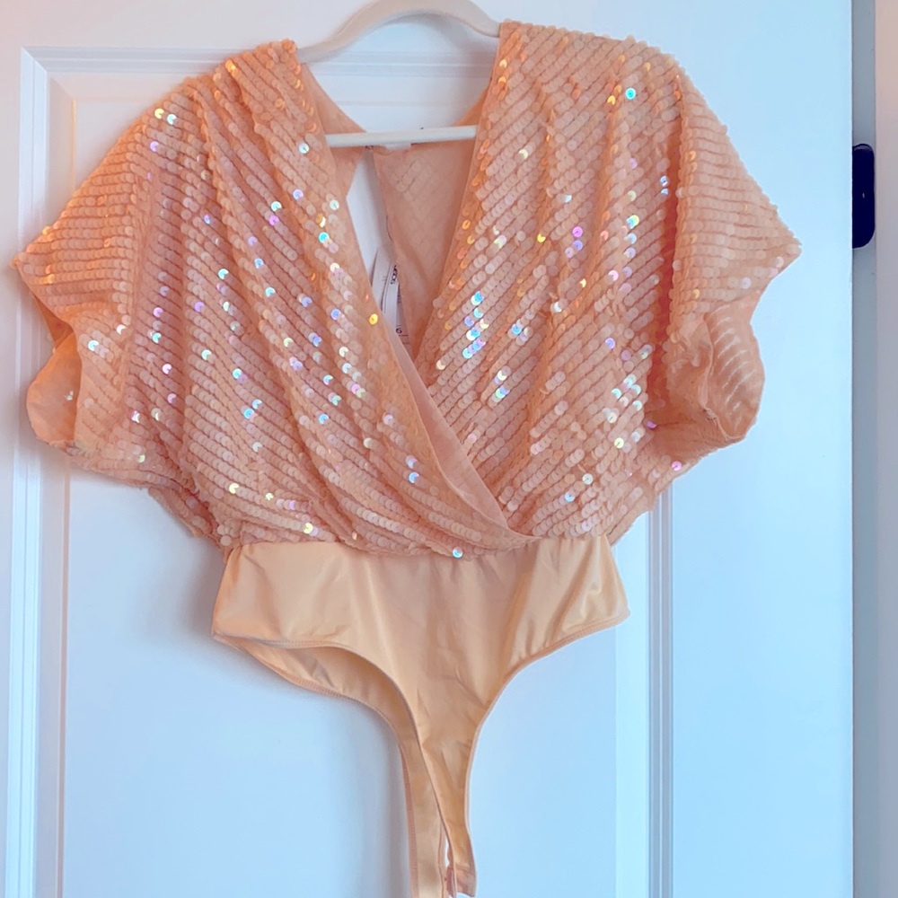 Asos sequin flutter sleeve bodysuit